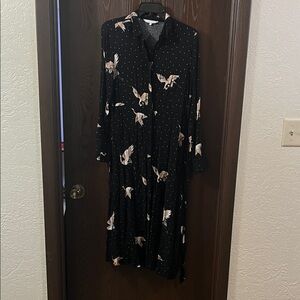 Yaya Black Dress with Bird Print